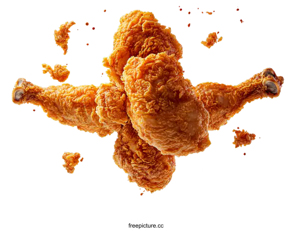 [Transparent Background PNG]Crispy Fried Chicken Pieces in Motion