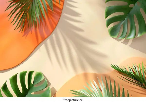 Tropical Leaf Background With Shadows