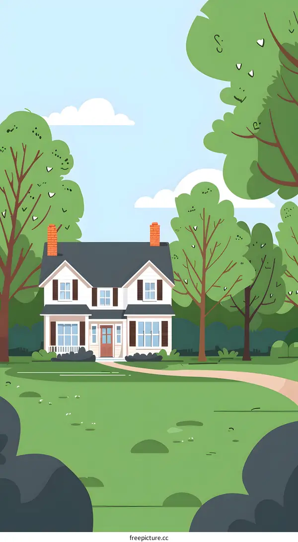 House with Yard Green Grass and Trees