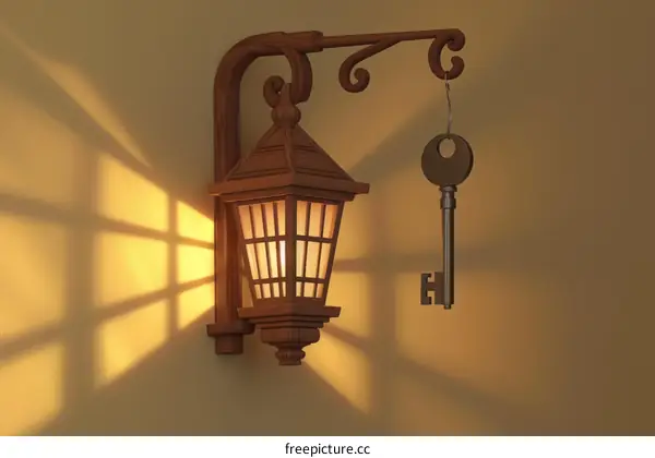 Wooden Wall Lamp with Hanging Key