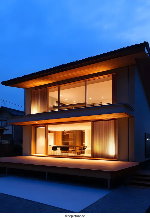 Modern Japanese House with Wooden Exterior and Deck