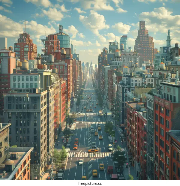 Urban Skyline Cityscape Illustration with Cars