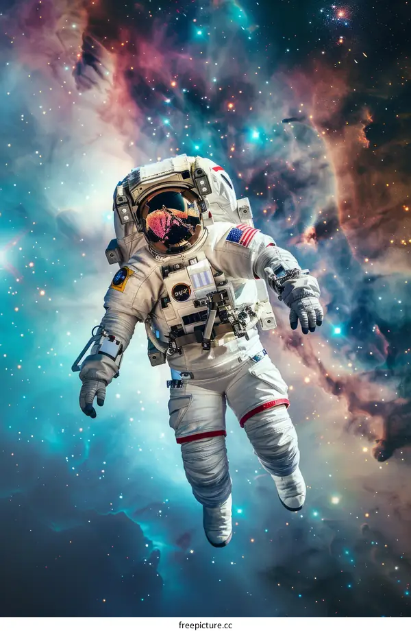 Astronaut in spacesuit floating in the vastness of space