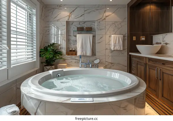 Luxury Round Whirlpool Bathtub in a Modern Bathroom