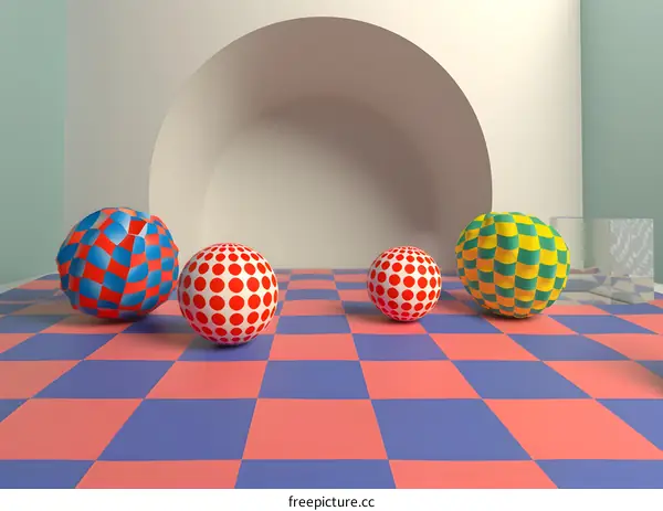 Abstract Geometric Shapes  with Checkered Floor and Arch