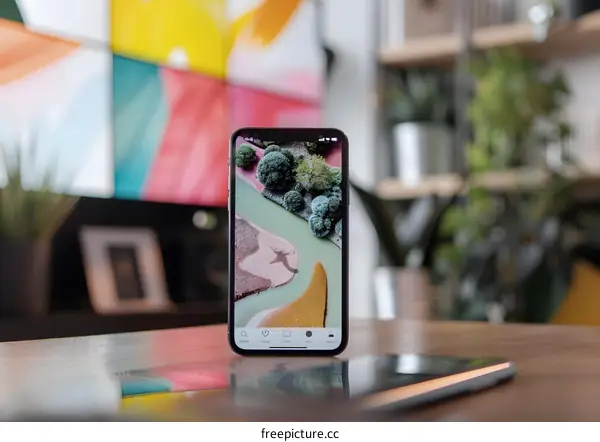 Smartphone with Colorful Abstract Wallpaper