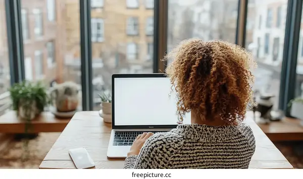 Woman Working on Laptop by a Window