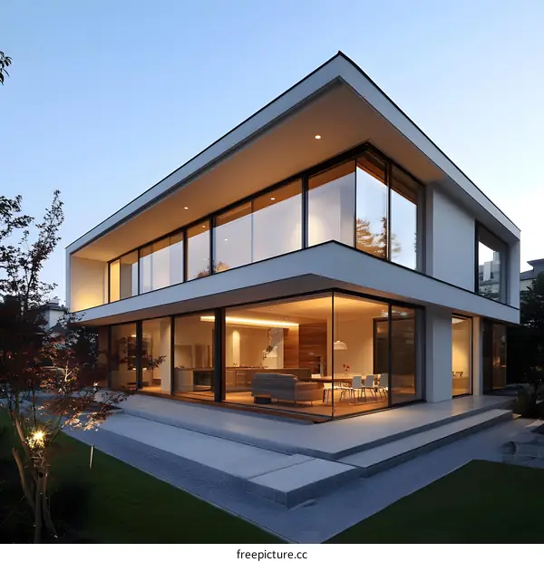 Modern Home with Large Glass Windows and a Patio