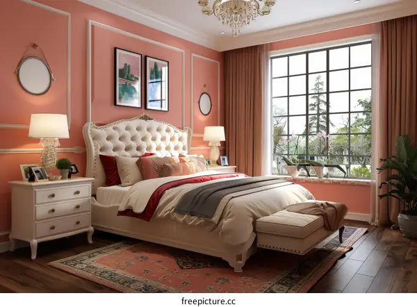 Elegant Vintage Bedroom Interior Design Illustration
