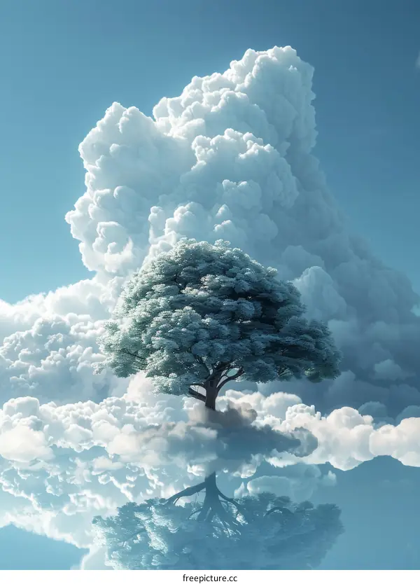Floating Tree Amongst Dreamlike Cloudscape