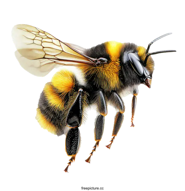 [Transparent Background PNG]Close-up Detail of a Honeybee in Flight