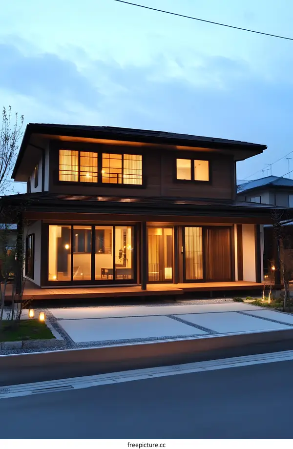 Modern Japanese Style House with Wooden Exterior and Patio