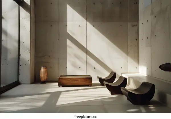 Modern Interior Design With Wooden Chairs And Sunlight