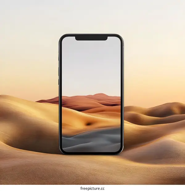 Smartphone with Desert Landscape Wallpaper on Sand Dunes Background