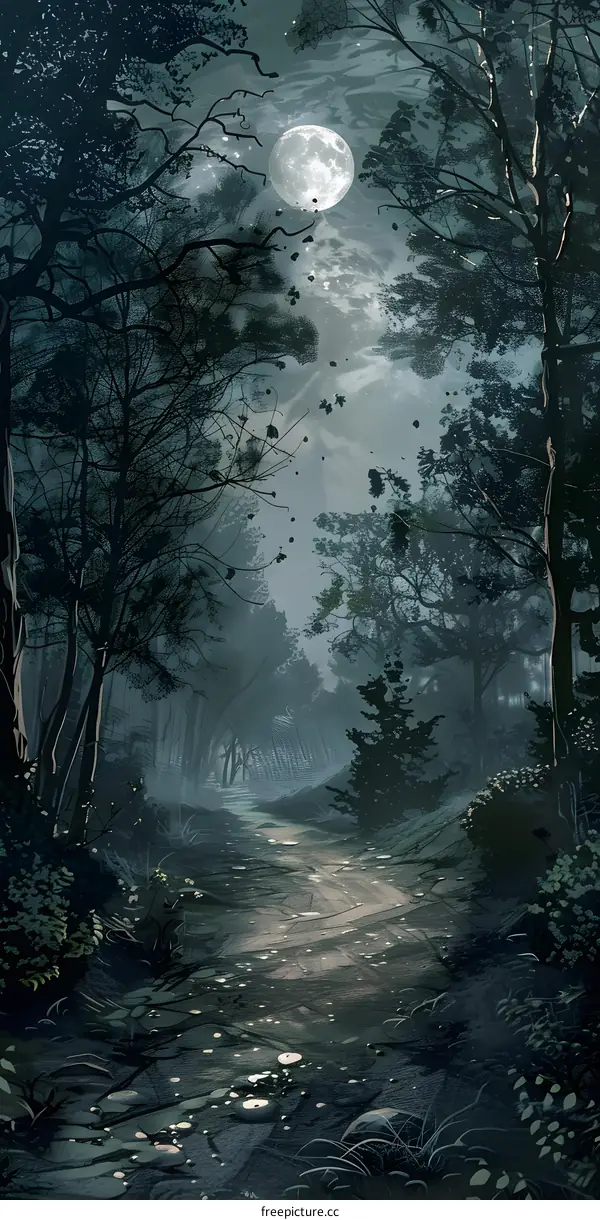Moonlight Path through a Dark Forest