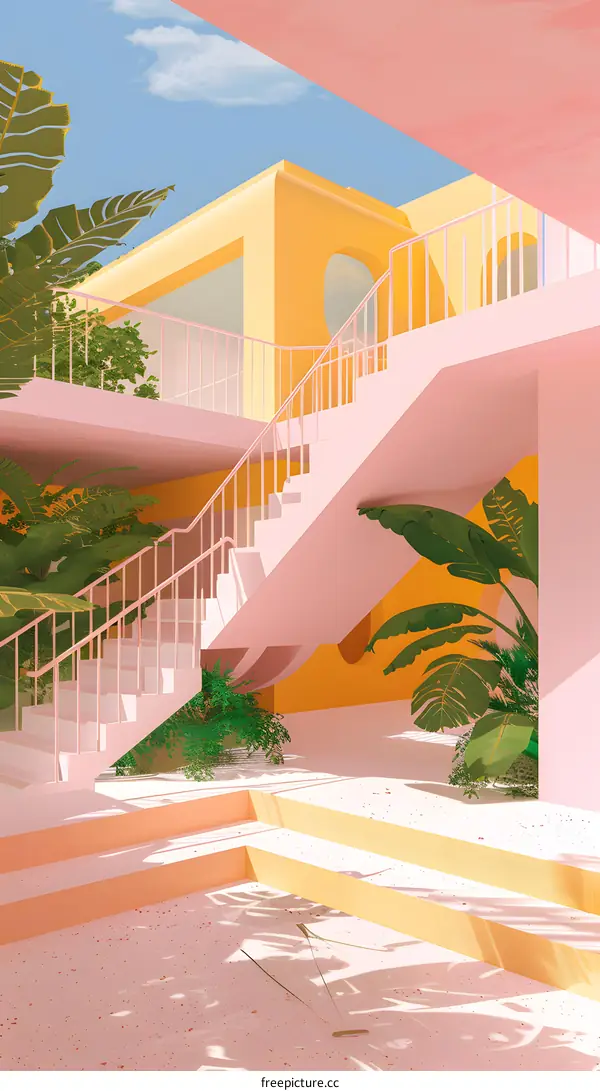 Pink and Yellow Staircase Design
