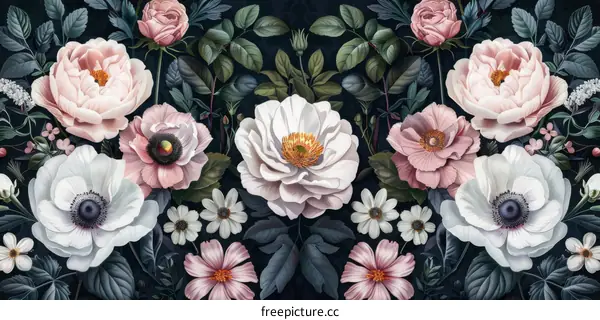 Vintage floral pattern with dark background
