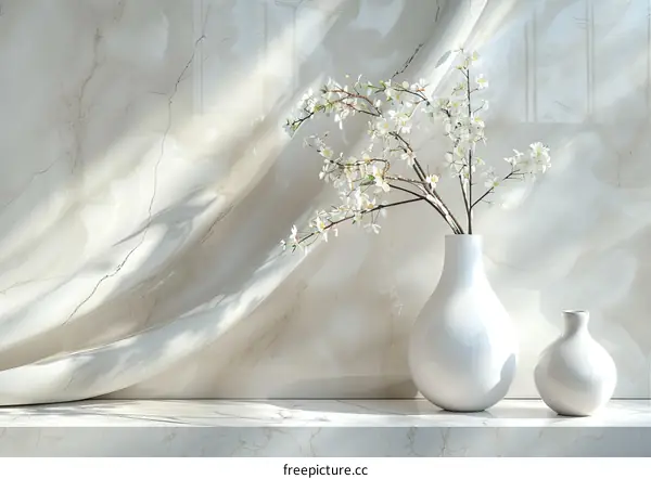 A photo of a vase of flowers on a marble table.