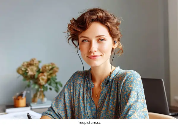 Woman Working From Home in Casual Attire