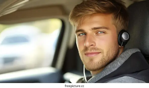 Man Listening to Music in a Car