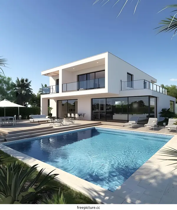 Modern Minimalist White House with Swimming Pool
