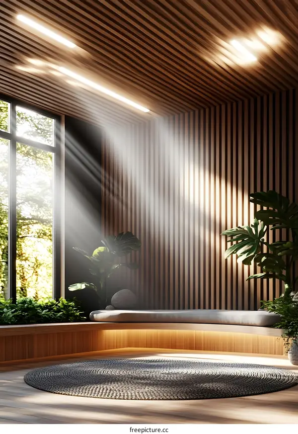 Minimalist Wooden Room With Sunlight and Plants