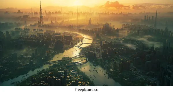 Futuristic Cityscape with High-Rise Buildings and Advanced Technology