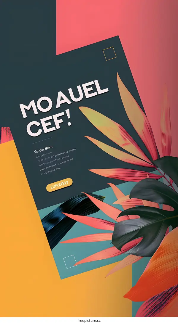 Tropical Leaf Design with Colorful Background and Bold Text