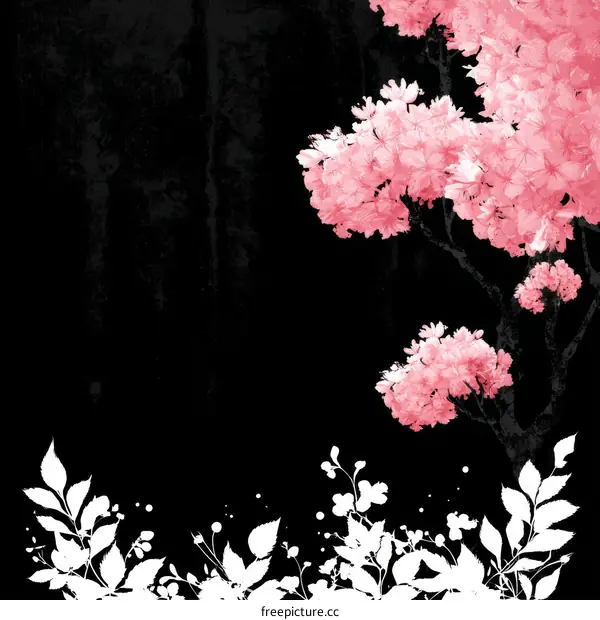 Abstract Cherry Blossom Floral Design on Black Background