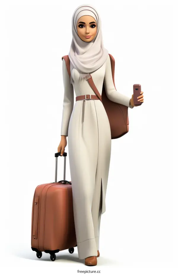 Muslim Woman Traveling with Luggage