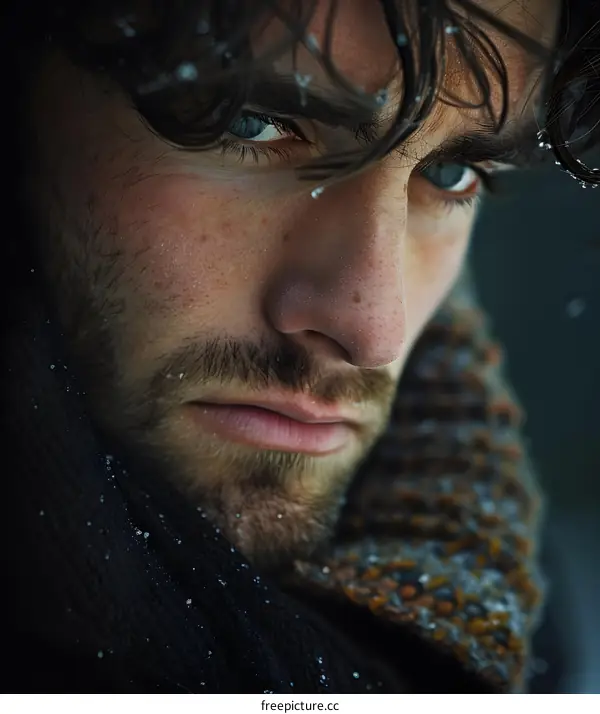 Portrait of a handsome young man with blue eyes and dark hair