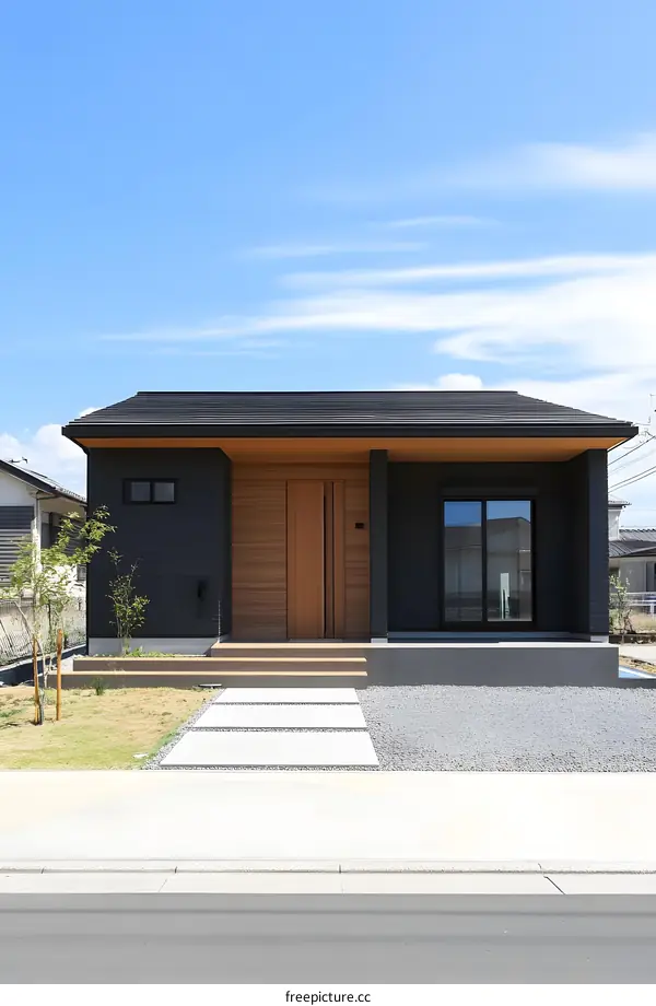 Modern House Exterior with Black and Wood Facade