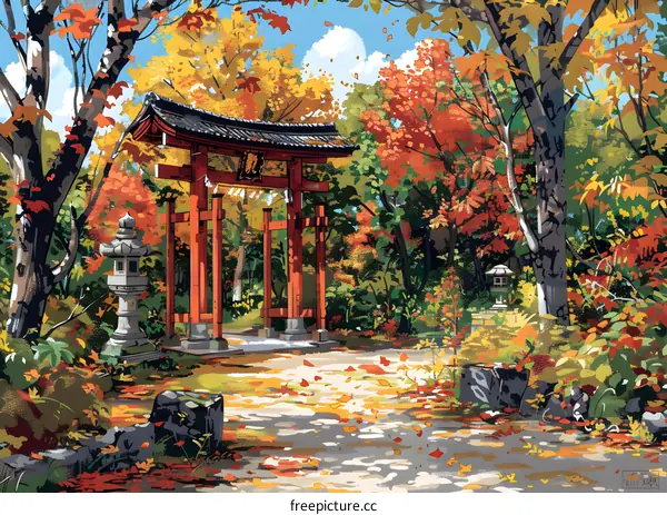 Japanese Shrine in Autumn