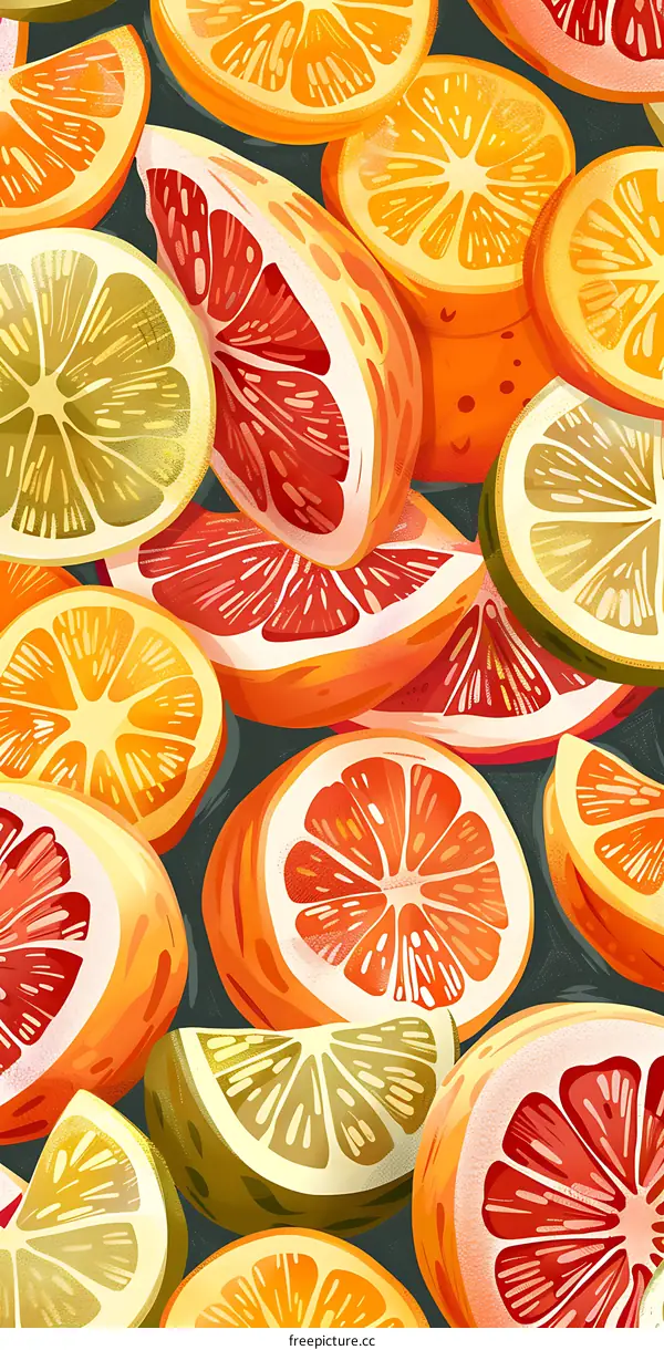 Colorful Citrus Fruit Slices Illustration