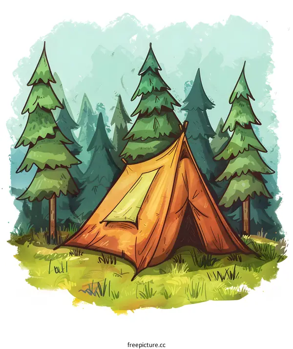 Camping Tent in the Forest Illustration