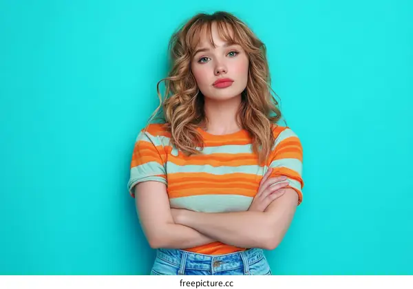 Stylish Woman in Striped Tee Portrait