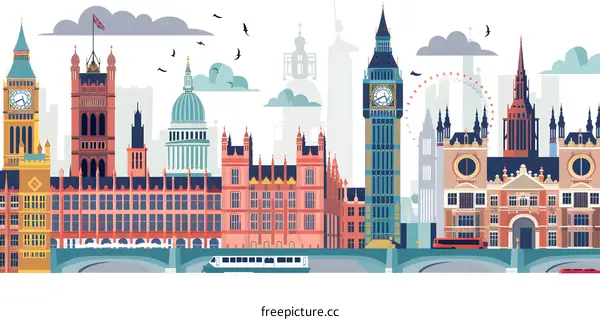 London Skyline Illustration with Famous Landmarks