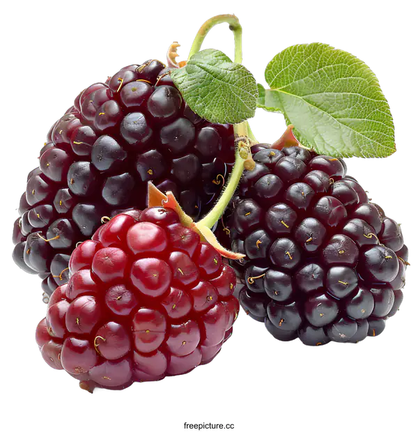 [Transparent Background PNG]Ripe Blackberries with Leaf