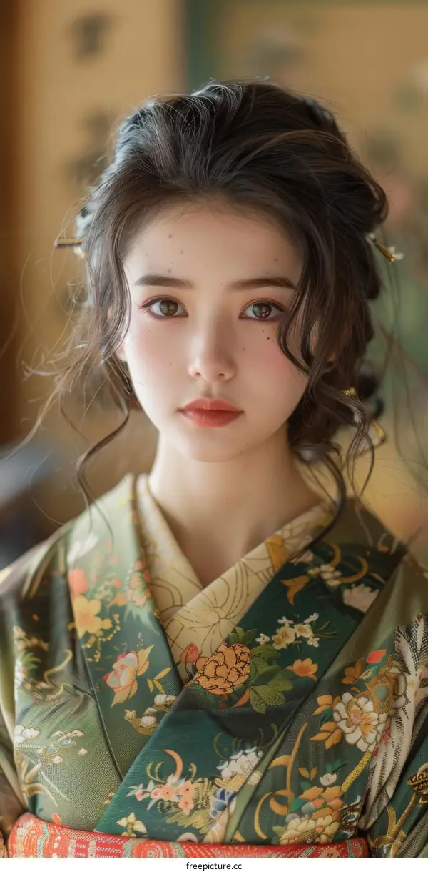 Woman in Traditional Japanese Kimono