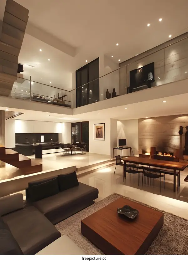 Modern Open Concept Living Room with Kitchen and Dining Area