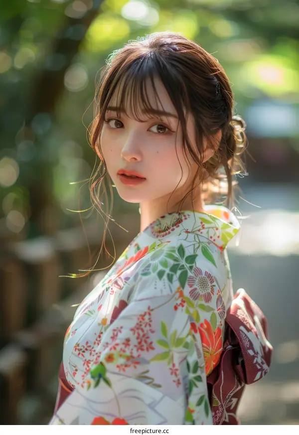 Portrait of a beautiful Japanese woman in a kimono