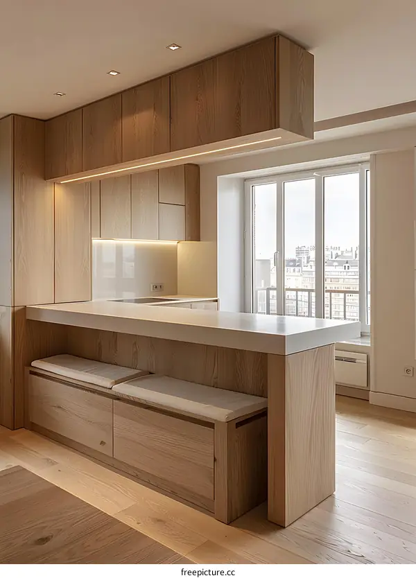 Modern Kitchen Design with Wooden Cabinets and a Countertop Island