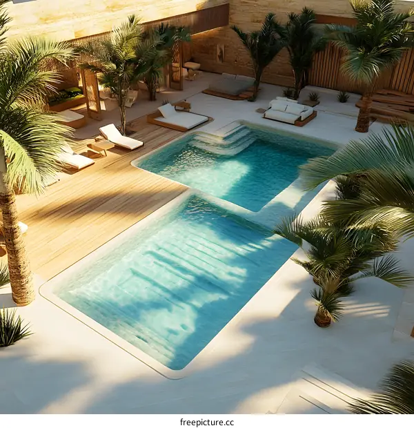 Luxury Poolside Design With Palm Trees and Patio Furniture