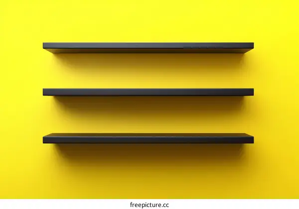 Empty Black Shelves against a Bright Yellow Background