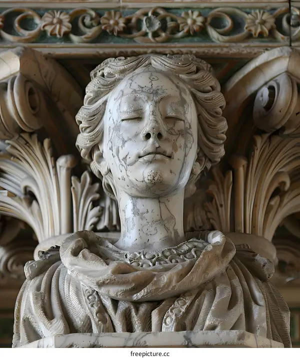 Marble sculpture of a woman with closed eyes