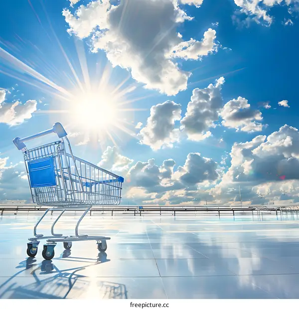 Shopping Cart Under Blue Sky With Sun