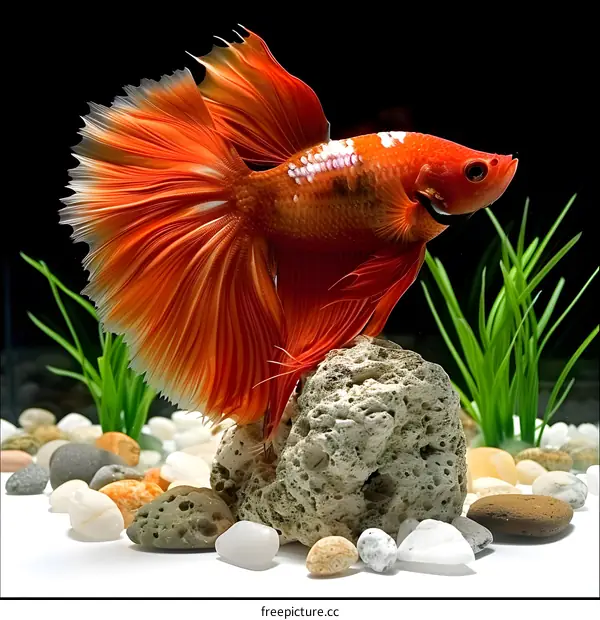 Orange Betta Fish in Aquarium