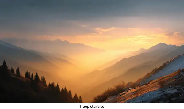 Golden Sunrise Over Mountain Ranges