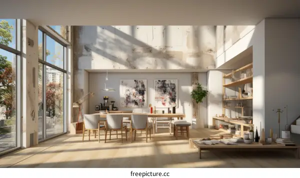 Bright Spacious Open Concept Dining Room With Large Windows