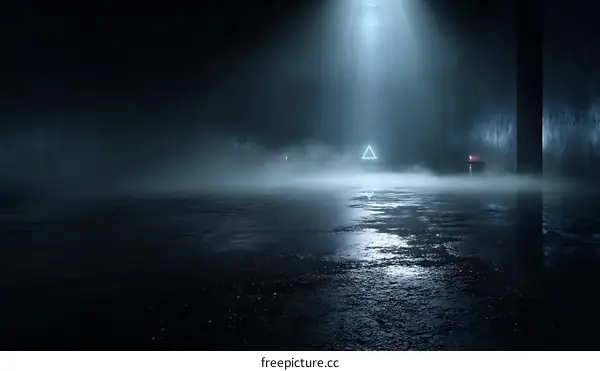 Mysterious Foggy Concrete Tunnel with Neon Light